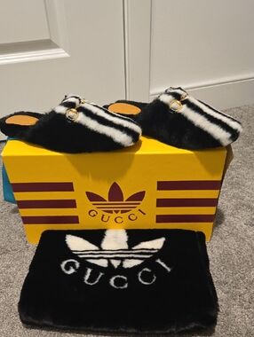 Gucci Black and White Zebra Fur Horsebit Mules